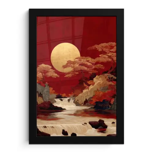 Volle maan - Landschap - Waterval fotolijst zwart zonder passe partout klein -3d