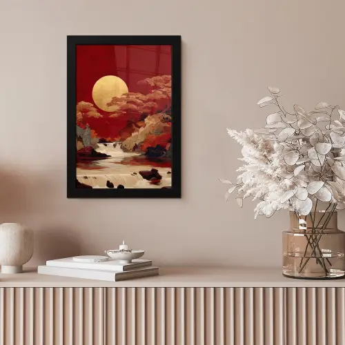 Volle maan - Landschap - Waterval fotolijst zwart zonder passe partout klein -sfeer5