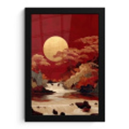 Volle maan - Landschap - Waterval fotolijst zwart zonder passe partout klein -3d
