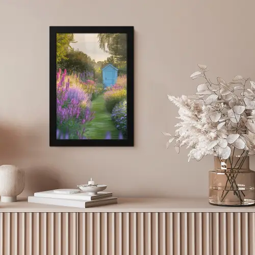 Tuinhuisje - Blauw - Bloemen fotolijst zwart zonder passe partout klein -sfeer5