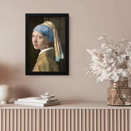 Meisje met de Parel - Schilderij van Johannes Vermeer fotolijst zwart zonder passe partout klein -sfeer5