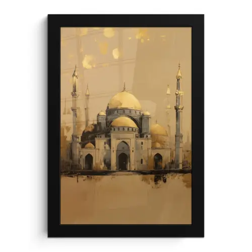 Goud - Abstracte penseelstreken - Koepels fotolijst zwart zonder passe partout klein -3d