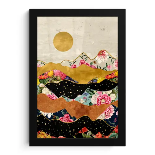 Goud - Bloemen - Print - Abstract - Landschap - Patronen fotolijst zwart zonder passe partout klein -3d