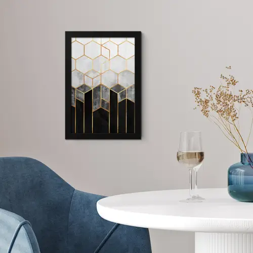 Goud - Hexagon - Chic - Patronen - Luxe fotolijst zwart zonder passe partout klein -sfeer4