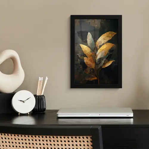 Gouden Bladcompositie – Botanische Luxe fotolijst zwart zonder passe partout klein -sfeer1