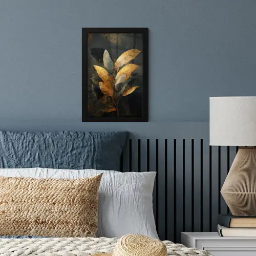 Gouden Bladcompositie – Botanische Luxe fotolijst zwart zonder passe partout klein -sfeer3