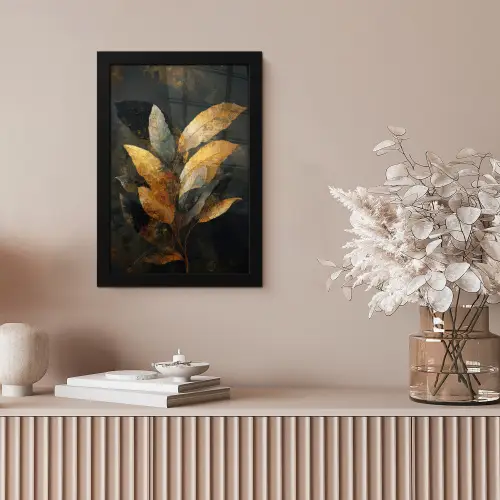 Gouden Bladcompositie – Botanische Luxe fotolijst zwart zonder passe partout klein -sfeer5