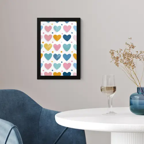 Hartjes - Pastel - Kleurcontrast - Handgetekend fotolijst zwart zonder passe partout klein -sfeer4