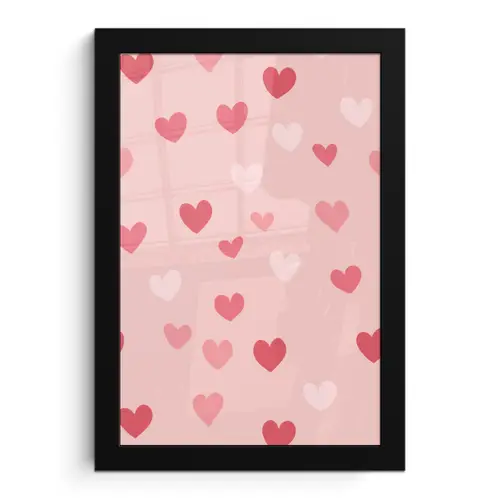 Hartjes - Patroon - Roze - Eenvoudig fotolijst zwart zonder passe partout klein -3d