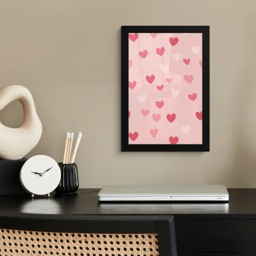 Hartjes - Patroon - Roze - Eenvoudig fotolijst zwart zonder passe partout klein -sfeer1