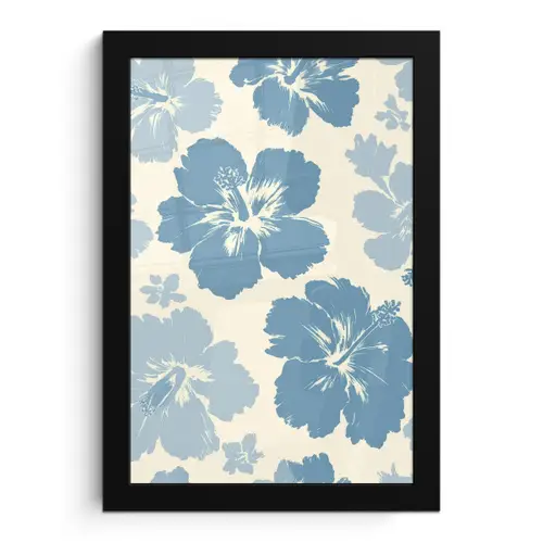Hibiscusbloemen - Blauw - Patroon - Tropisch fotolijst zwart zonder passe partout klein -3d