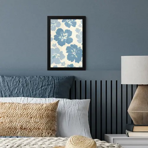 Hibiscusbloemen - Blauw - Patroon - Tropisch fotolijst zwart zonder passe partout klein -sfeer3