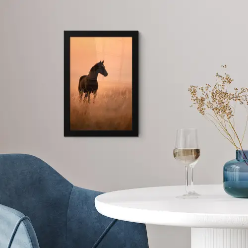Paard - Grasveld - Zonsondergang fotolijst zwart zonder passe partout klein -sfeer4