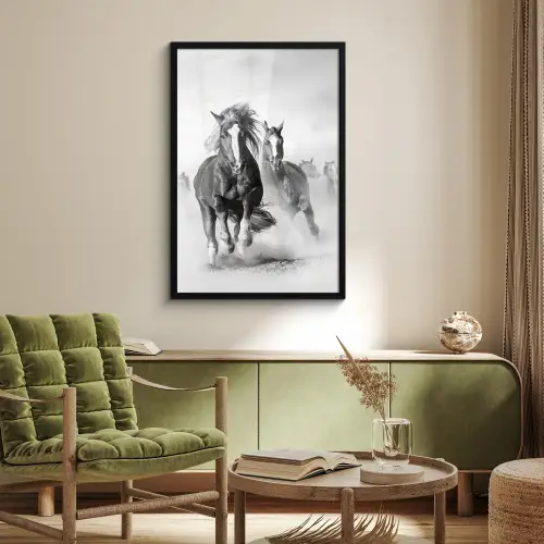 Paarden - Dieren - Illustratie fotolijst zwart zonder passe partout groot -sfeer1