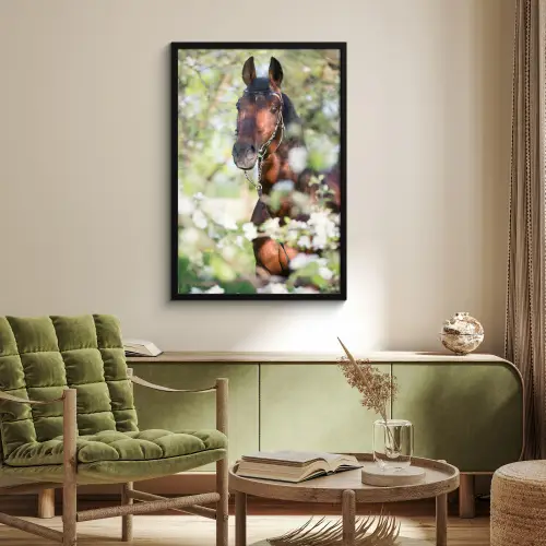 Paarden - Bloesem - Lente - Dieren fotolijst zwart zonder passe partout groot -sfeer1