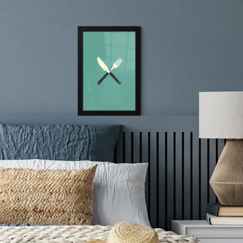 Illustratie - Blauw - Bestek fotolijst zwart zonder passe partout klein -sfeer3