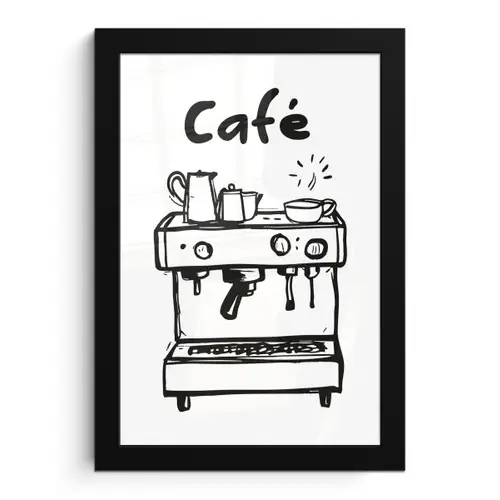 Illustratie - Café - Koffiemachine - Kopjes fotolijst zwart zonder passe partout klein -3d