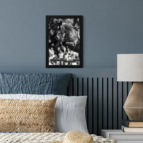 Springen - Paard - Zwart - Wit fotolijst zwart zonder passe partout klein -sfeer3