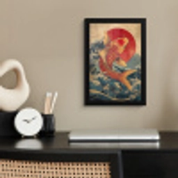 Koi - Zee - Golven - Zon fotolijst zwart zonder passe partout klein -sfeer1