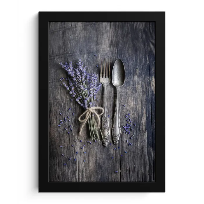 Lavendel - Lepel - Vork fotolijst zwart zonder passe partout klein -3d
