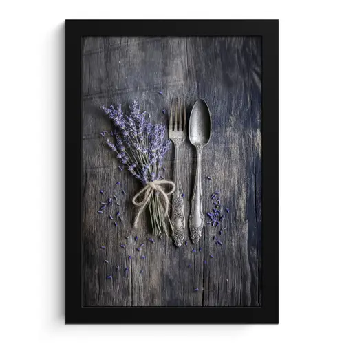 Lavendel - Lepel - Vork fotolijst zwart zonder passe partout klein -3d