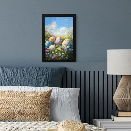 Grasveld - Eieren - Bloemen fotolijst zwart zonder passe partout klein -sfeer3