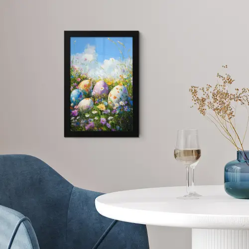Grasveld - Eieren - Bloemen fotolijst zwart zonder passe partout klein -sfeer4