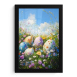 Grasveld - Eieren - Bloemen fotolijst zwart zonder passe partout klein -3d