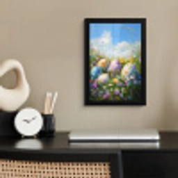 Grasveld - Eieren - Bloemen fotolijst zwart zonder passe partout klein -sfeer1