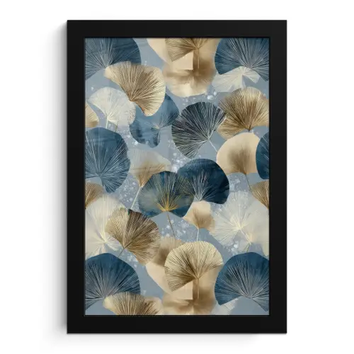 Bladeren - Abstract - Goud - Blauw fotolijst zwart zonder passe partout klein -3d