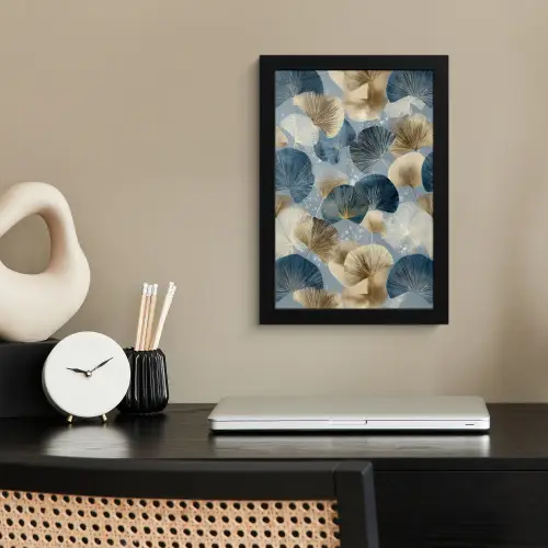 Bladeren - Abstract - Goud - Blauw fotolijst zwart zonder passe partout klein -sfeer1