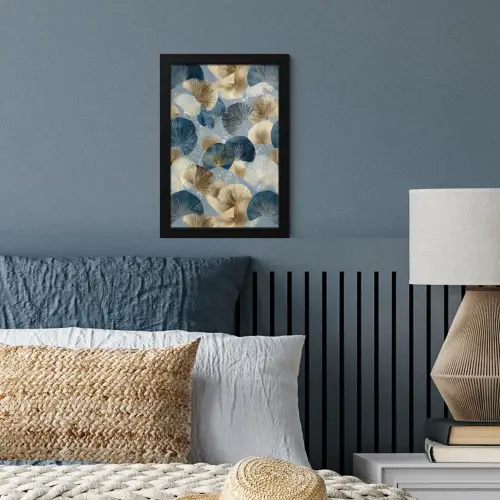 Bladeren - Abstract - Goud - Blauw fotolijst zwart zonder passe partout klein -sfeer3
