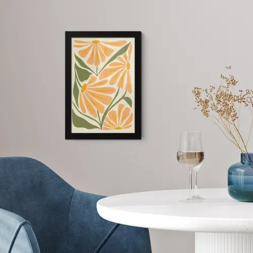 Blaadjes - Zachtoranje - Bloemen fotolijst zwart zonder passe partout klein -sfeer4