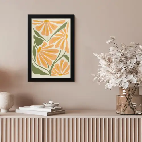 Blaadjes - Zachtoranje - Bloemen fotolijst zwart zonder passe partout klein -sfeer5