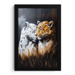 Luipaard - Oranje - Wit - Gras fotolijst zwart zonder passe partout klein -3d