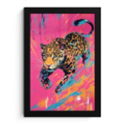 Luipaard - Roze - Oranje - Blauw - Verf fotolijst zwart zonder passe partout klein -3d