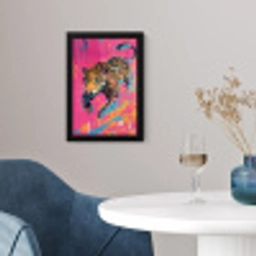 Luipaard - Roze - Oranje - Blauw - Verf fotolijst zwart zonder passe partout klein -sfeer4