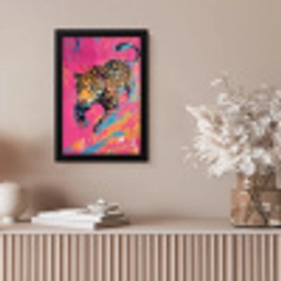 Luipaard - Roze - Oranje - Blauw - Verf fotolijst zwart zonder passe partout klein -sfeer5