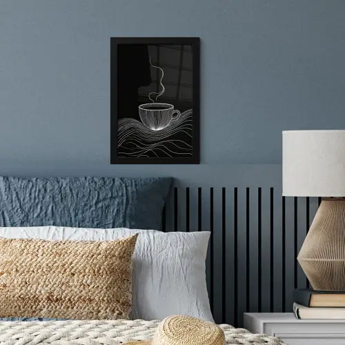 Lijntekening - Koffiekop - Zwart fotolijst zwart zonder passe partout klein -sfeer3