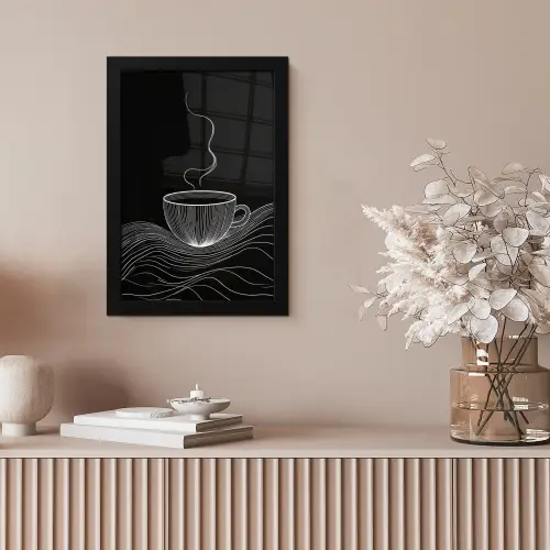 Lijntekening - Koffiekop - Zwart fotolijst zwart zonder passe partout klein -sfeer5