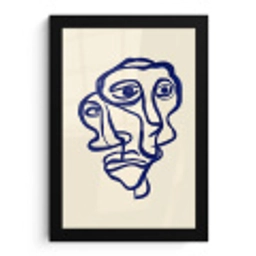 Lijntekening - Overlappende gezichten - Donkerblauw fotolijst zwart zonder passe partout klein -3d