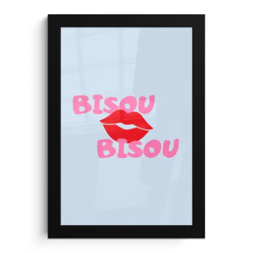 Lippen - Bisou - Blauw fotolijst zwart zonder passe partout klein -3d