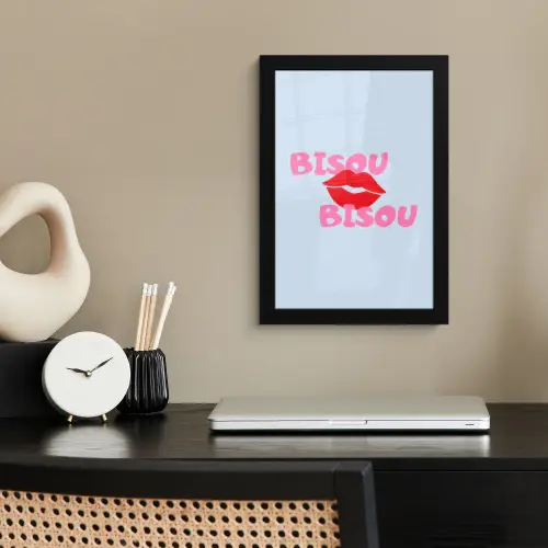 Lippen - Bisou - Blauw fotolijst zwart zonder passe partout klein -sfeer1