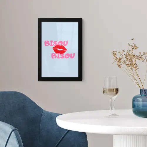 Lippen - Bisou - Blauw fotolijst zwart zonder passe partout klein -sfeer4