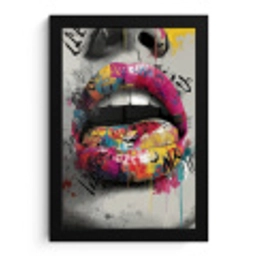 Lippen - Graffiti - Expressief fotolijst zwart zonder passe partout klein -3d