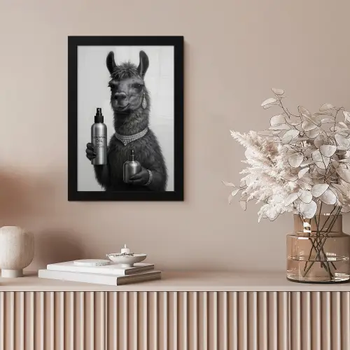 Lama - Flessen - Zwart - Wit fotolijst zwart zonder passe partout klein -sfeer5