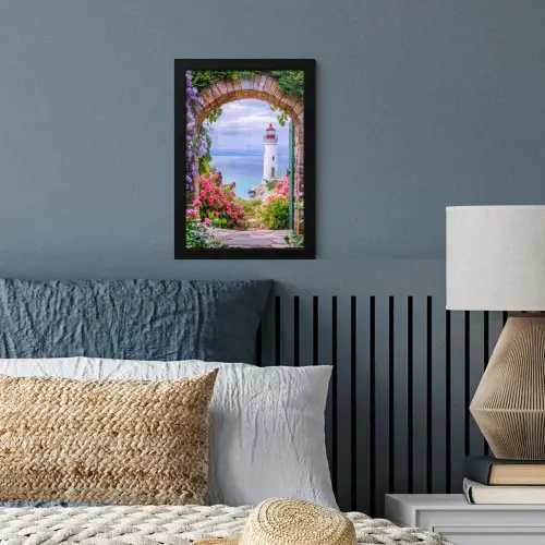 Doorkijk - Vuurtoren - Bloemen - Uitzicht fotolijst zwart zonder passe partout klein -sfeer3