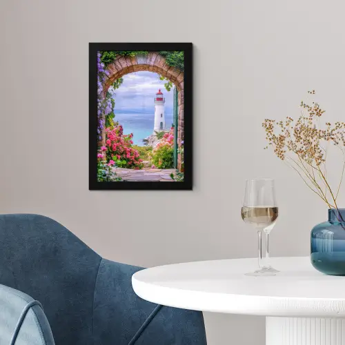 Doorkijk - Vuurtoren - Bloemen - Uitzicht fotolijst zwart zonder passe partout klein -sfeer4
