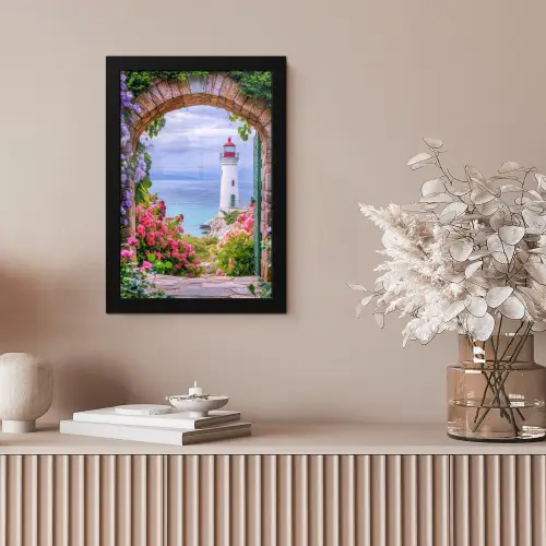 Doorkijk - Vuurtoren - Bloemen - Uitzicht fotolijst zwart zonder passe partout klein -sfeer5