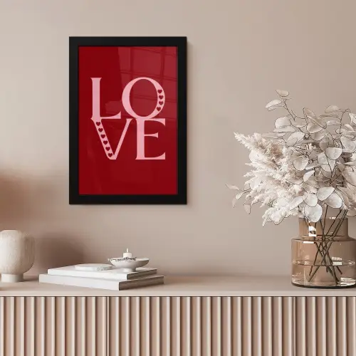 Love - Rood - Hatjes fotolijst zwart zonder passe partout klein -sfeer5